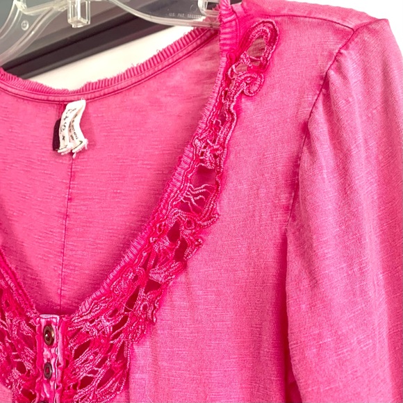 Free People Pink Lou Legacy Crochet Henley 💝 - Picture 7 of 9